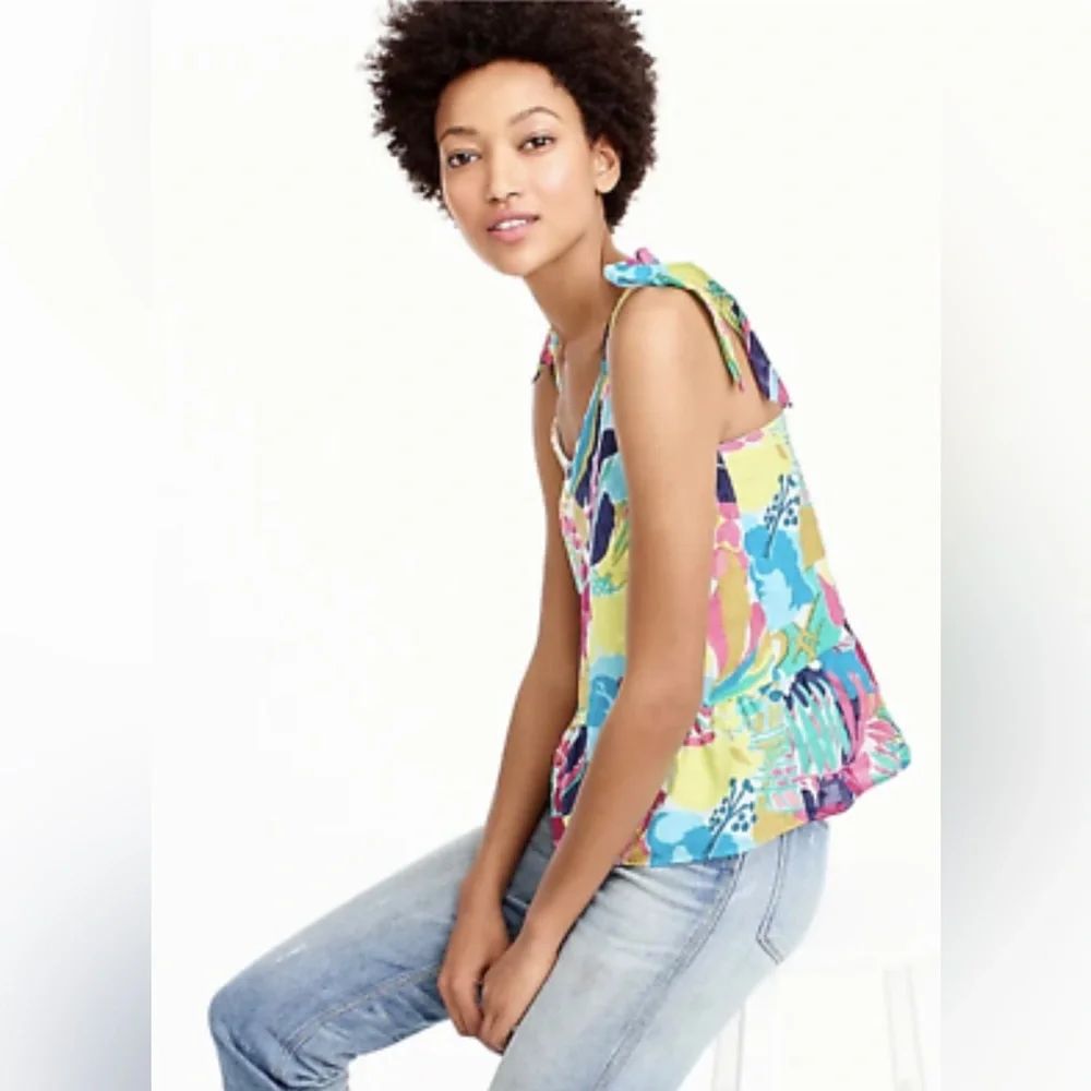 J. Crew Peplum Tie Shoulder Floral Sleeveless Top